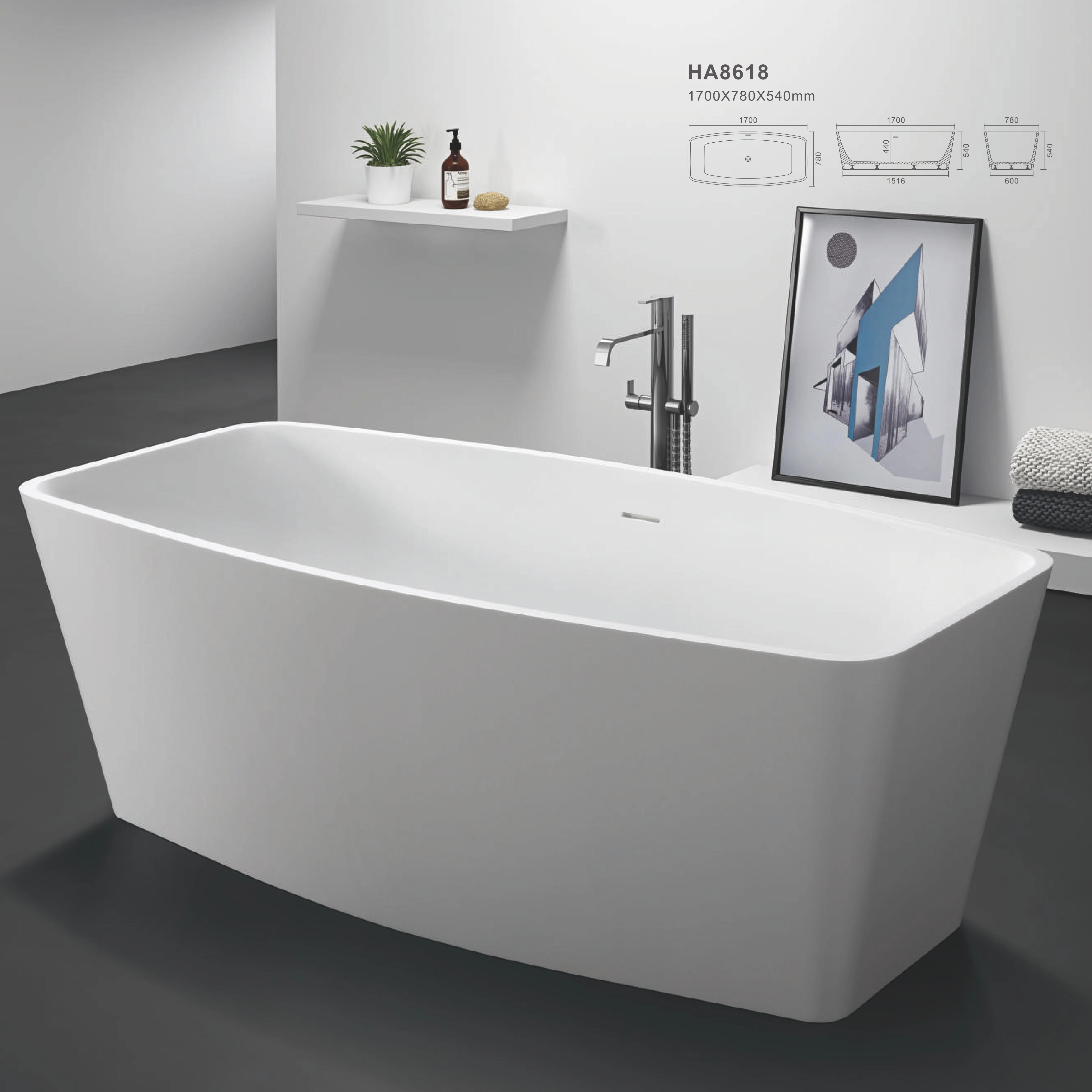 freestanding solid surface bathtub